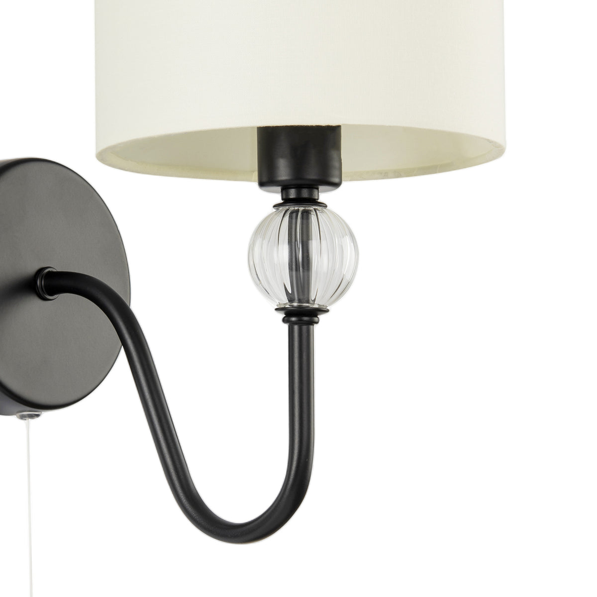 Sleek Bedside Wall Light in Matte Black with Pull Switch and Shade Image 3