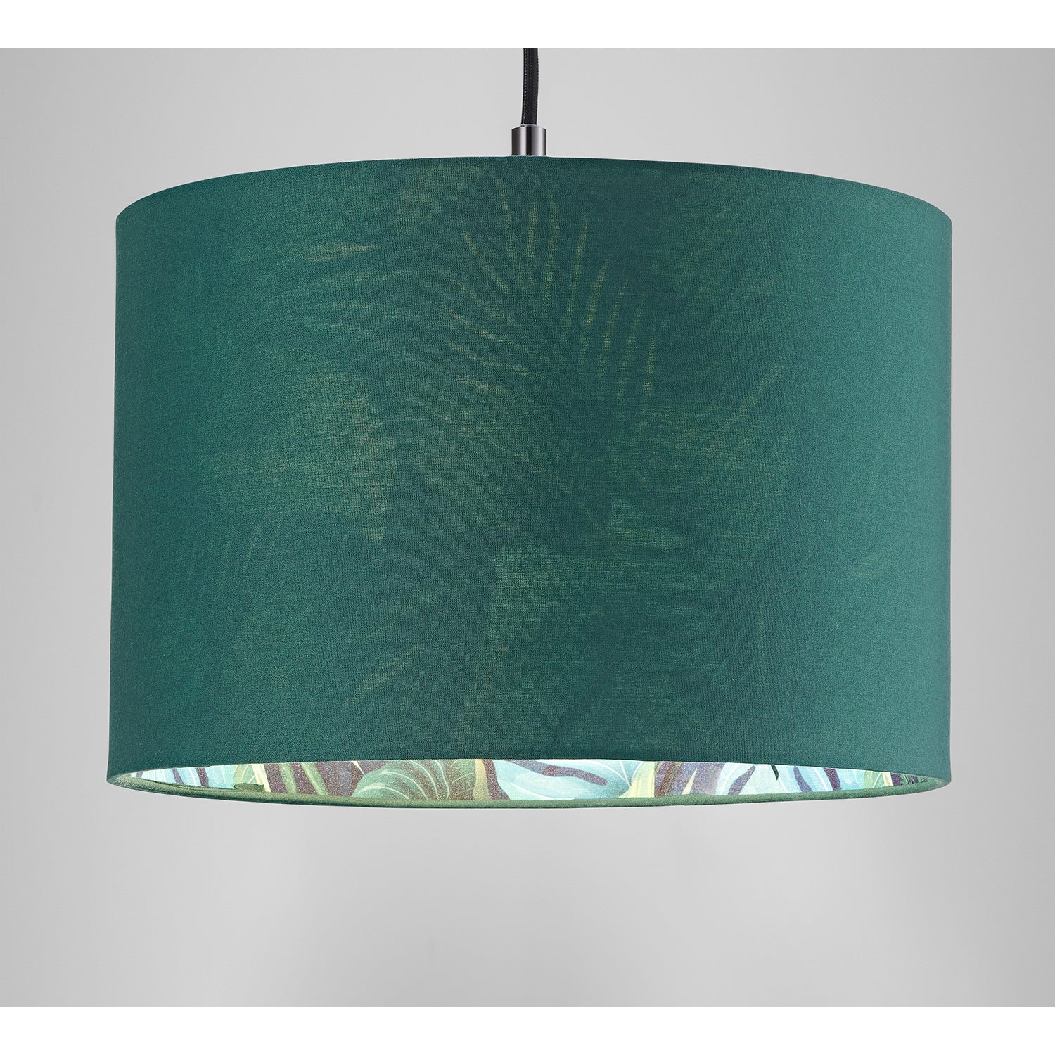 Stylish Forest Green Cotton Fabric Lamp Shade with Inner Jungle Palm Tree Print Image 5