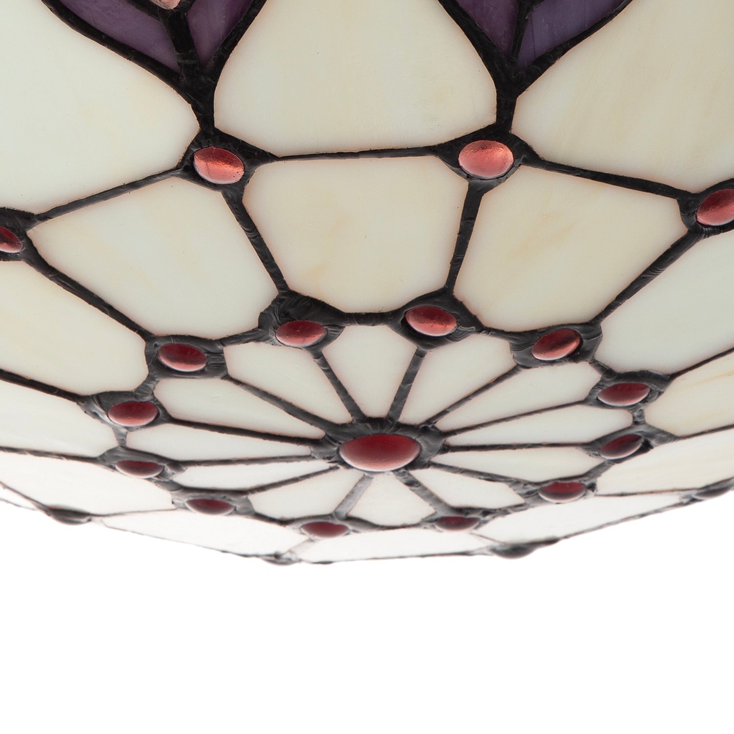 Purple and Amber Stained Glass Tiffany Pendant Shade with Red Beads Image 4