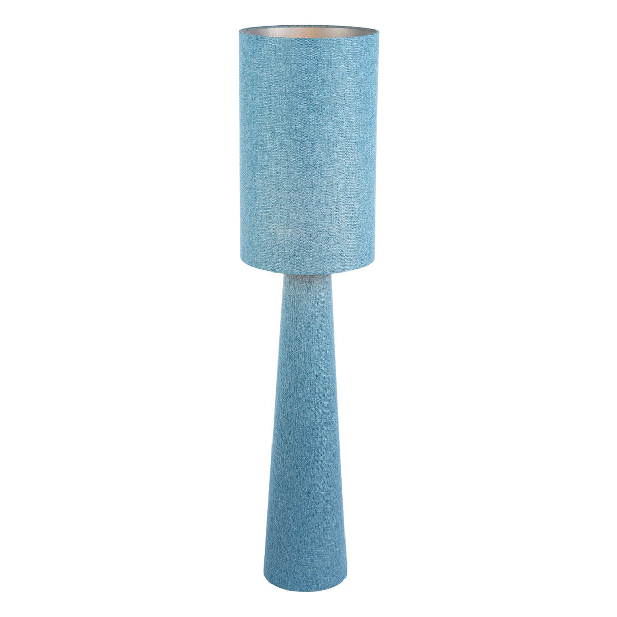 Modern Blue Nova Linen Fabric Floor Lamp with Drum Shade and Base Image 3