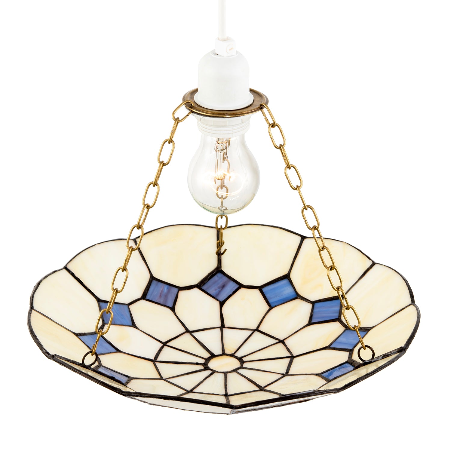 Classic Amber Stained Glass Tiffany Pendant Shade with Purple Diamonds Image 3