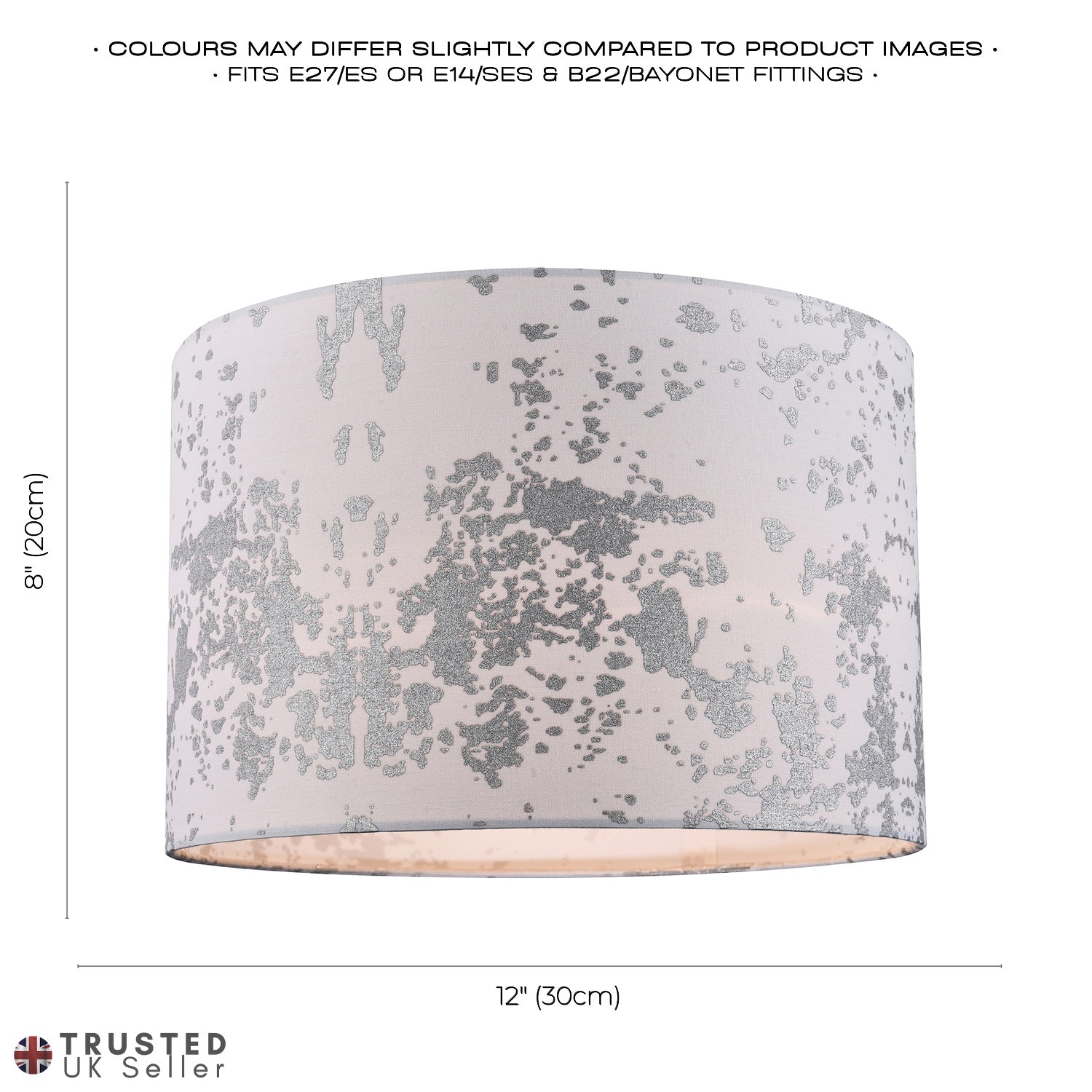 Modern White Cotton Fabric Lampshade with Silver Foil Decor for Table or Ceiling Image 7