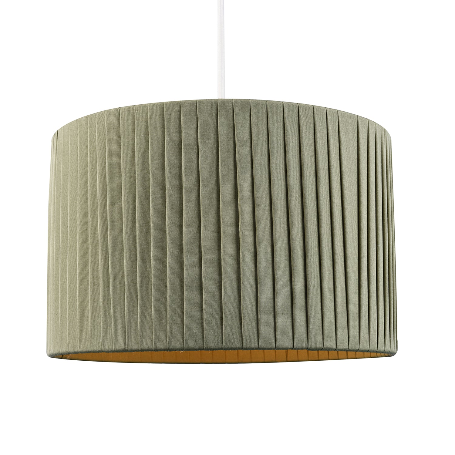 Contemporary Designer Double Pleated Olive Cotton Fabric 12" Drum Lamp Shade Image 5