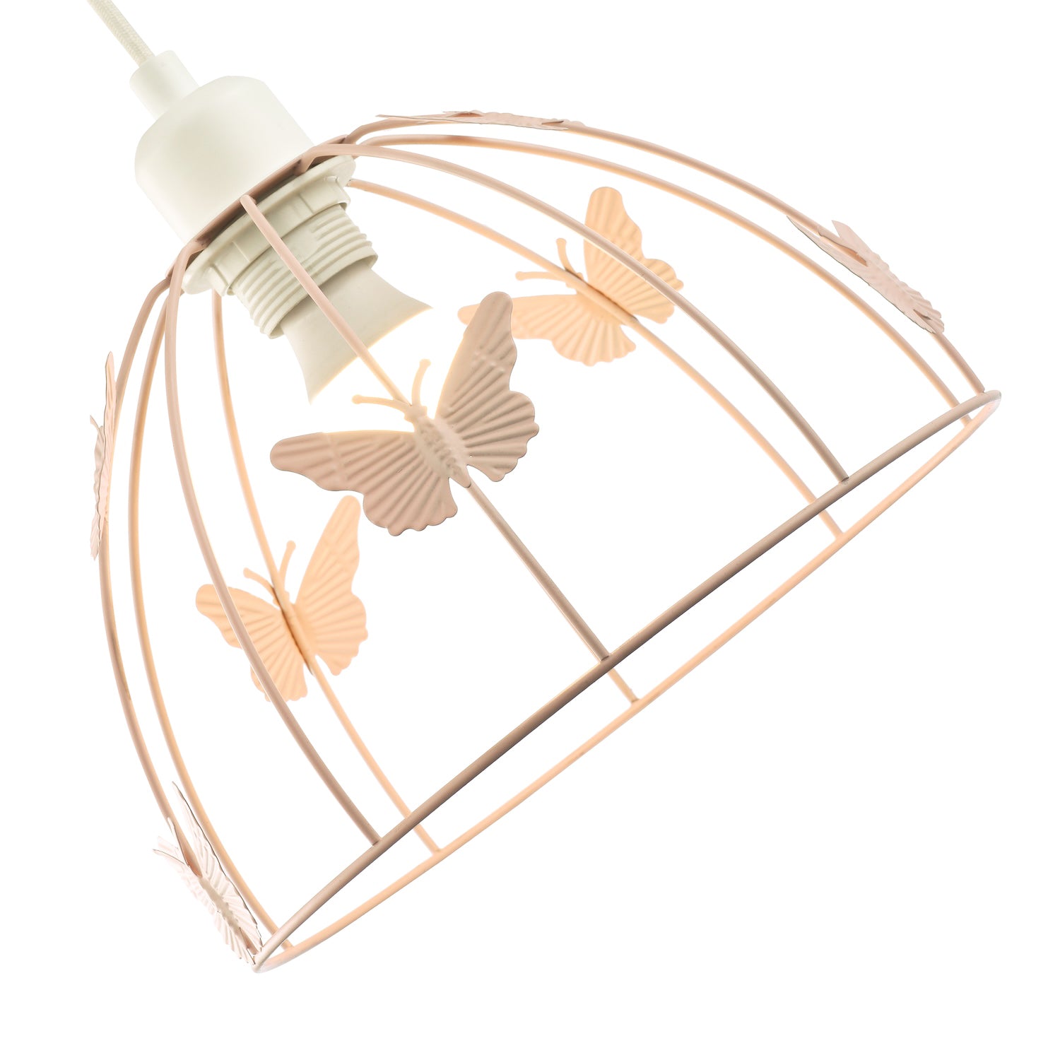 Modern Birdcage Pendant Shade in Blush Pink Metal with Butterflies - Shabby Chic Image 3