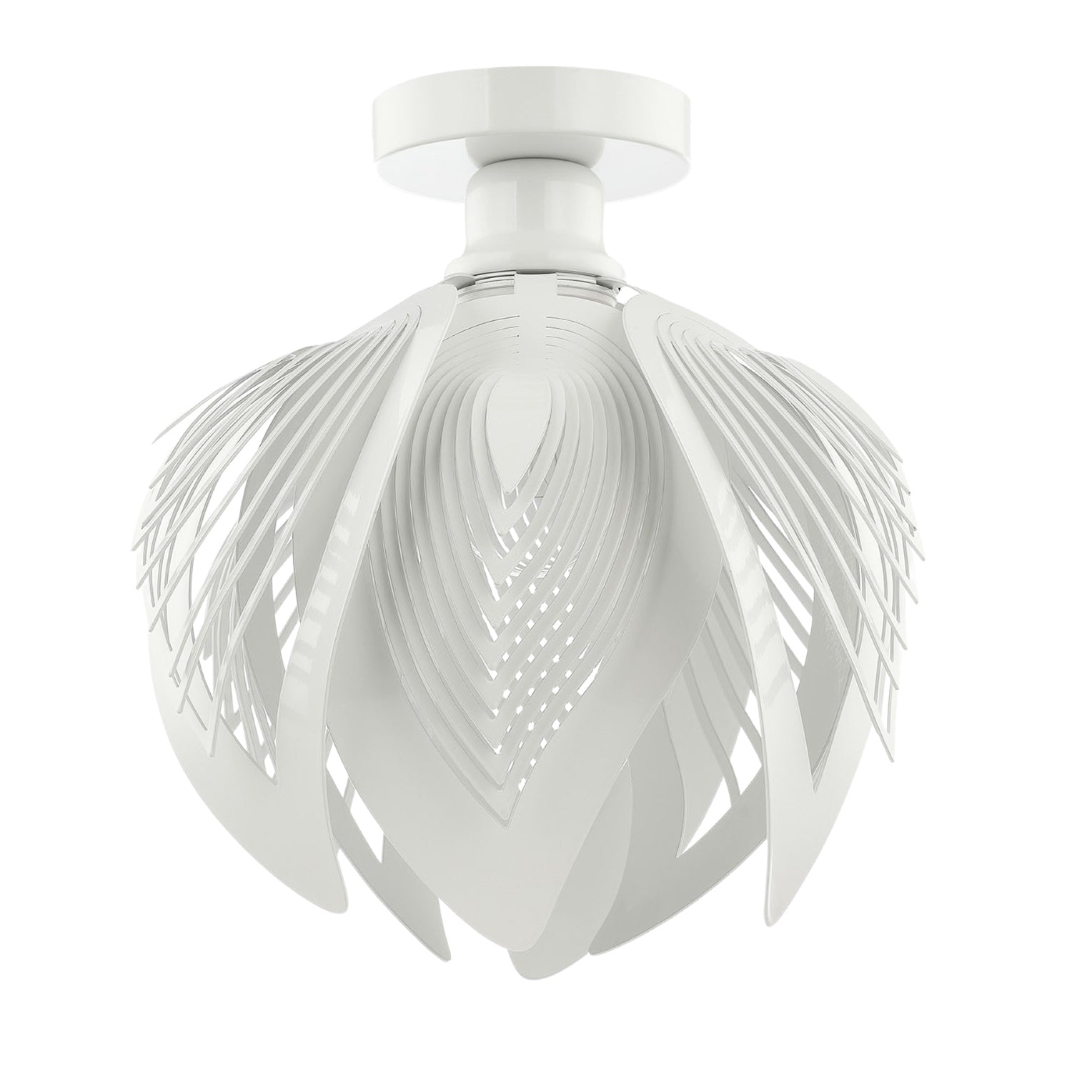 Modern Designer Semi Flush White Gloss Ceiling Light Fitting with Large Leaves Image 1