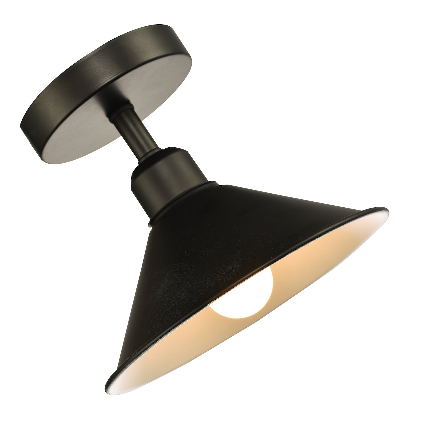 Industrial Retro Compact Light Fitting in Mat Black with Cone Shaped Round Shade Image 3