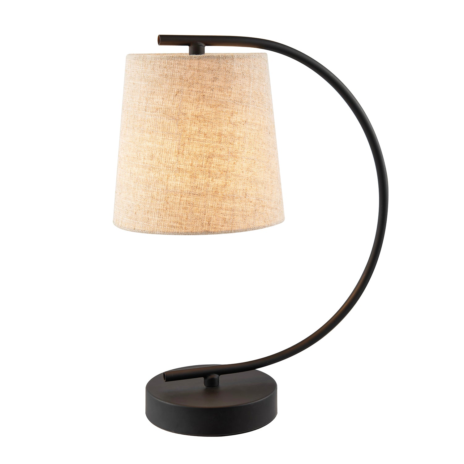 Chic Black Table Lamp with Oatmeal Natural Textured Linen Fabric Shade Image 1