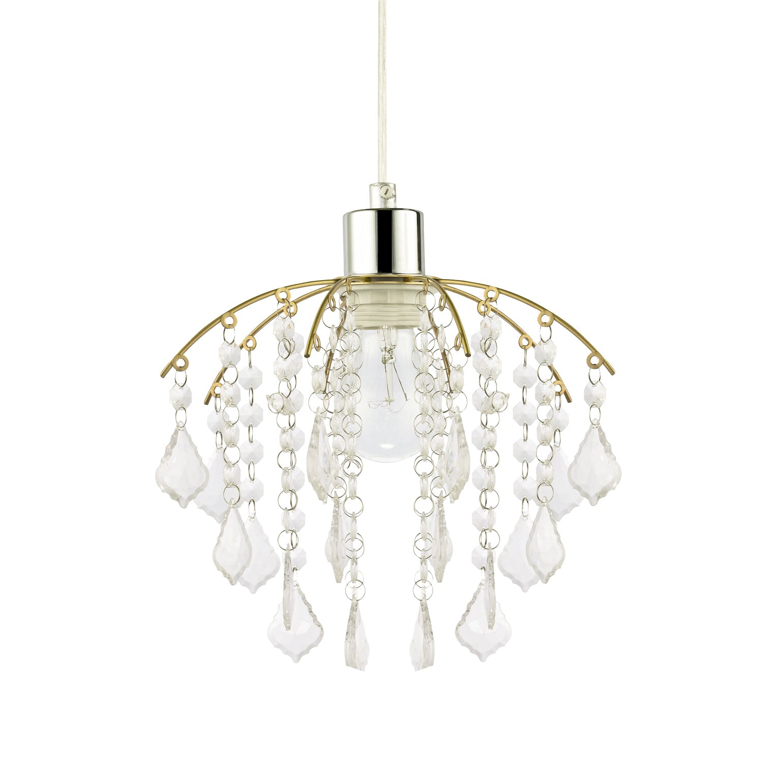 Traditional Waterfall Pendant Shade with Clear Acrylic Droplets and Gold Frame Image 1