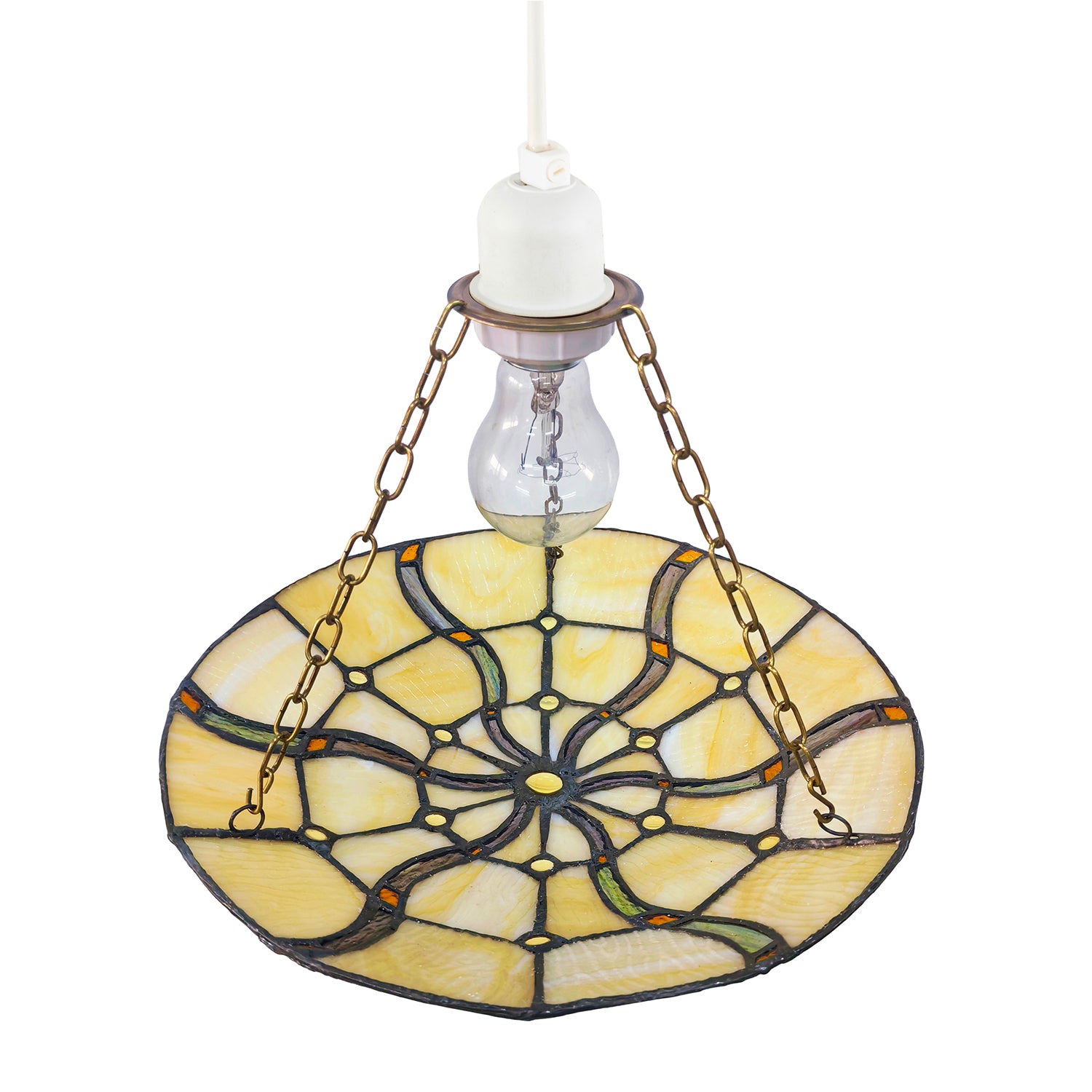 Amber Toned Circular Tiffany Stained Glass Pendant Ceiling Light Shade Image 3