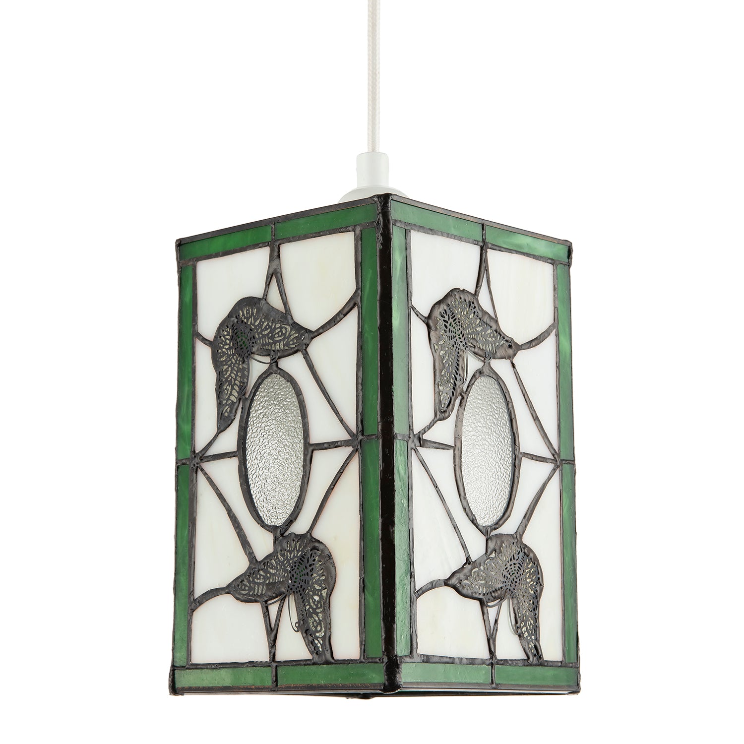 Traditional Lantern Tiffany Pendant Lighting Shade with Butterflies Image 1