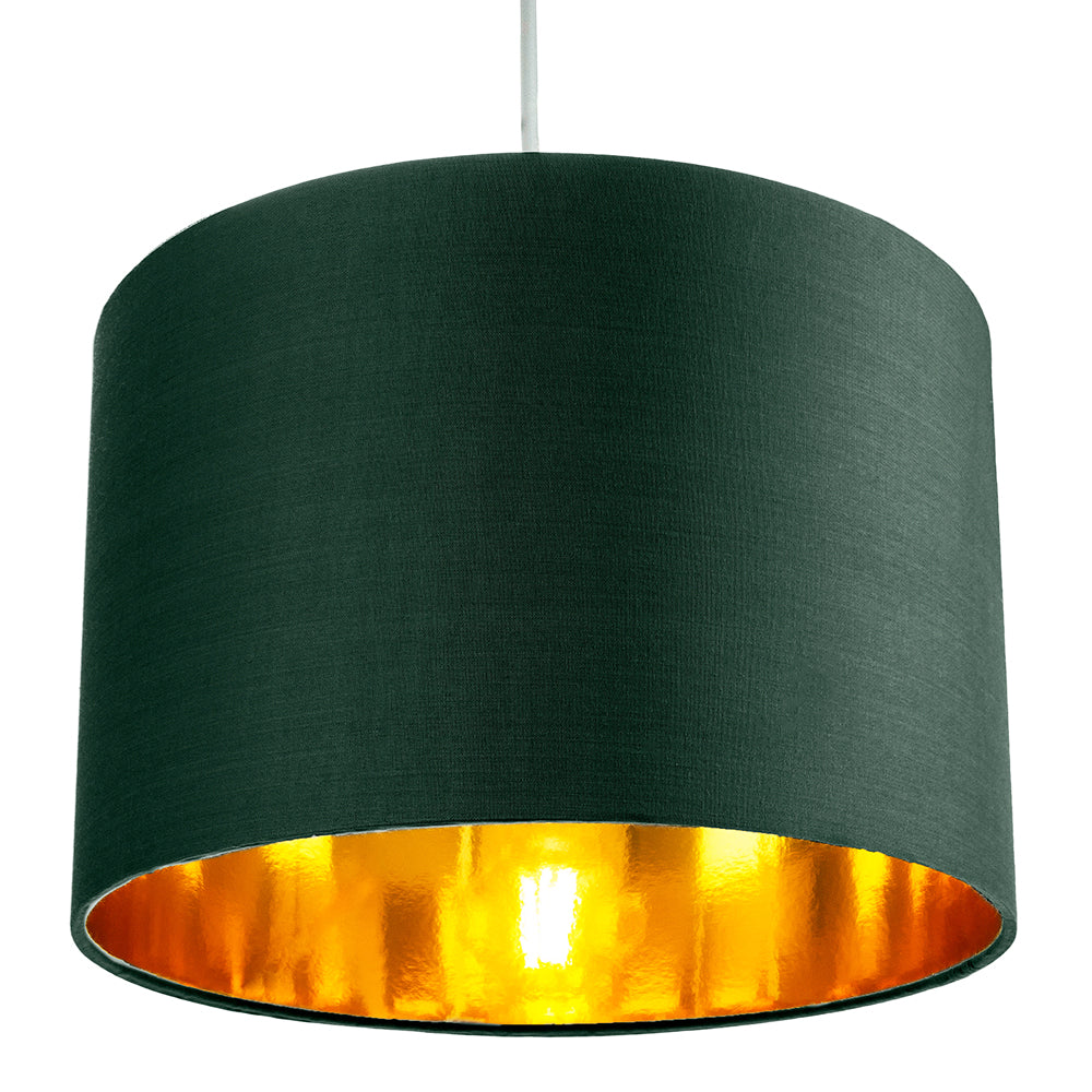 Contemporary Green Cotton 12" Table/Pendant Lamp Shade with Shiny Copper Inner Image 4