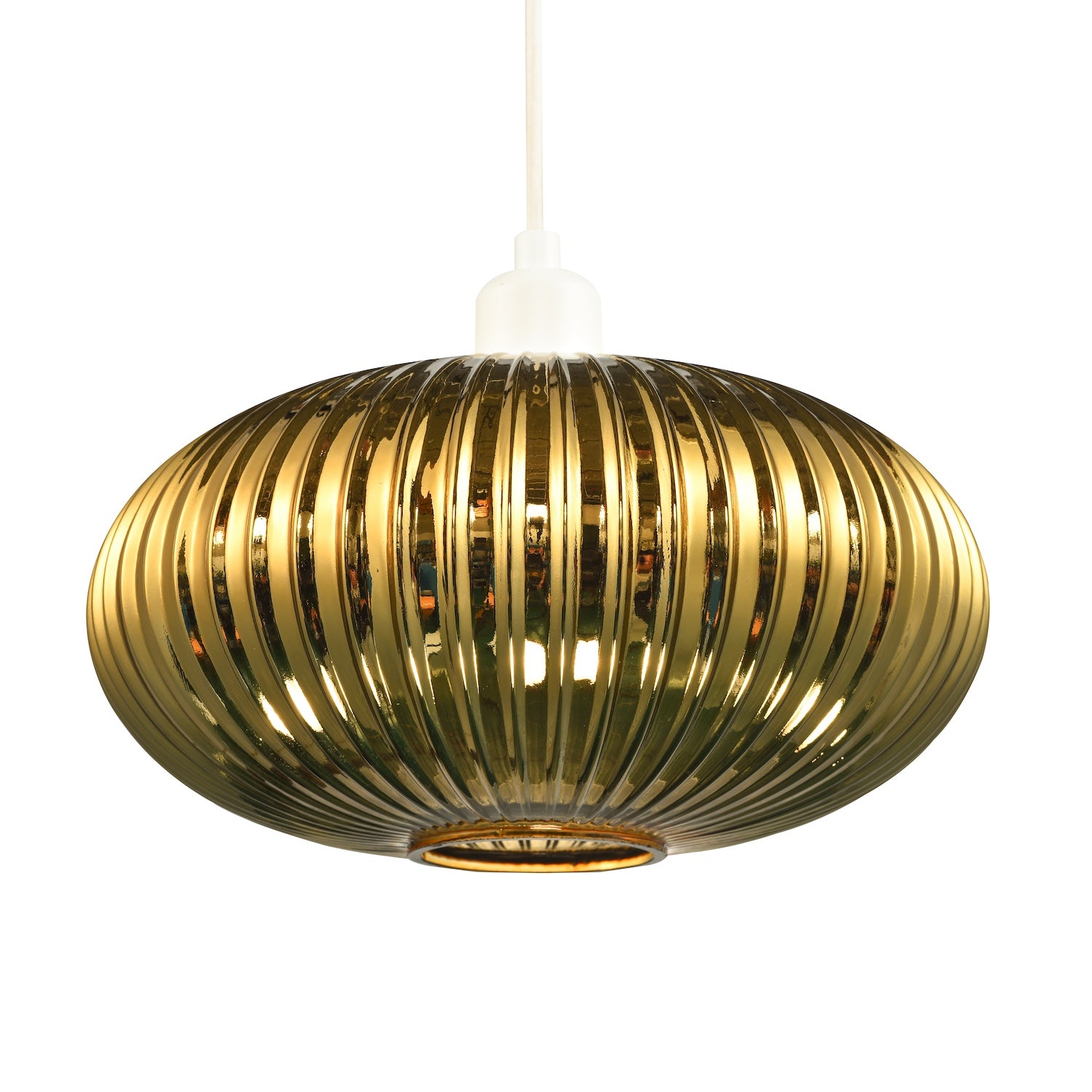 Modern Designer Shiny Gold Plated Line Ribbed Glass Oval Pendant Lamp Shade Image 1