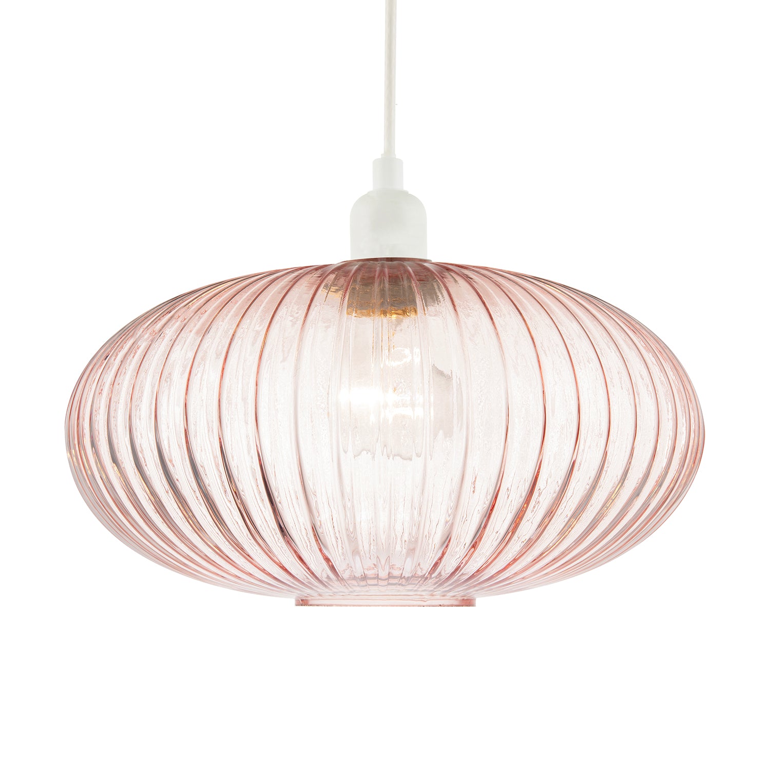 Modern Designer Soft Pink Line Ribbed Glass Oval Pendant Lamp Shade Image 2