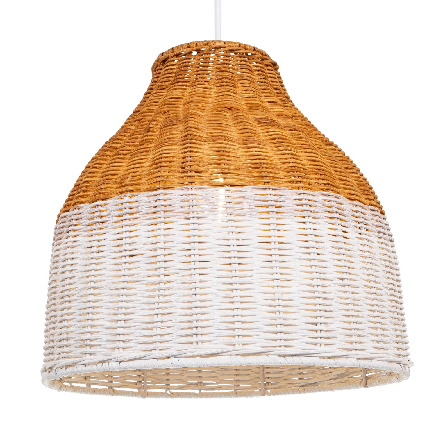 Traditional Two-Tone Washed White and Teak Wood Effect Rattan Pendant Lamp Shade Image 1