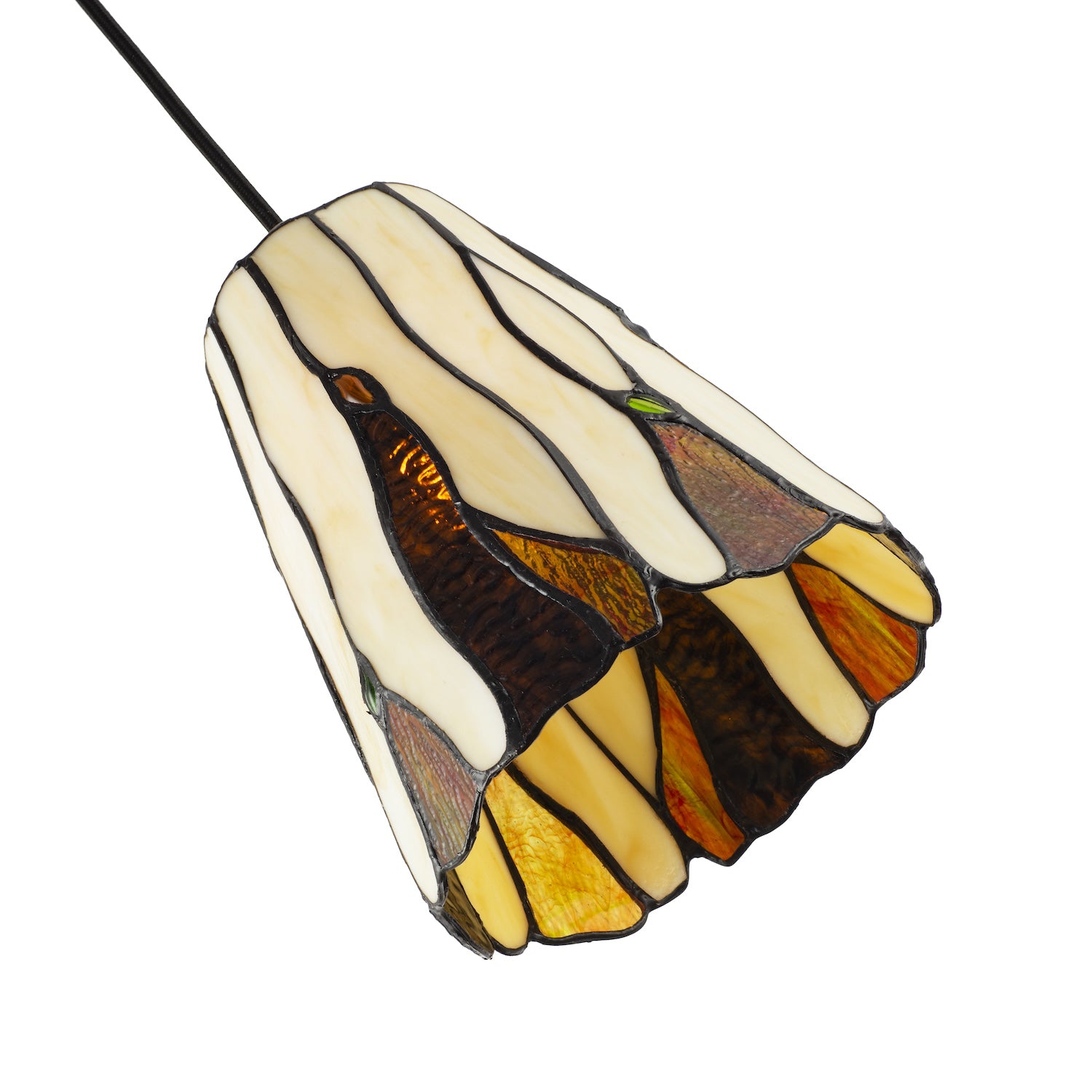 Traditional Amber Stained Glass Tiffany Pendant Light Shade with Coloured Gems Image 5