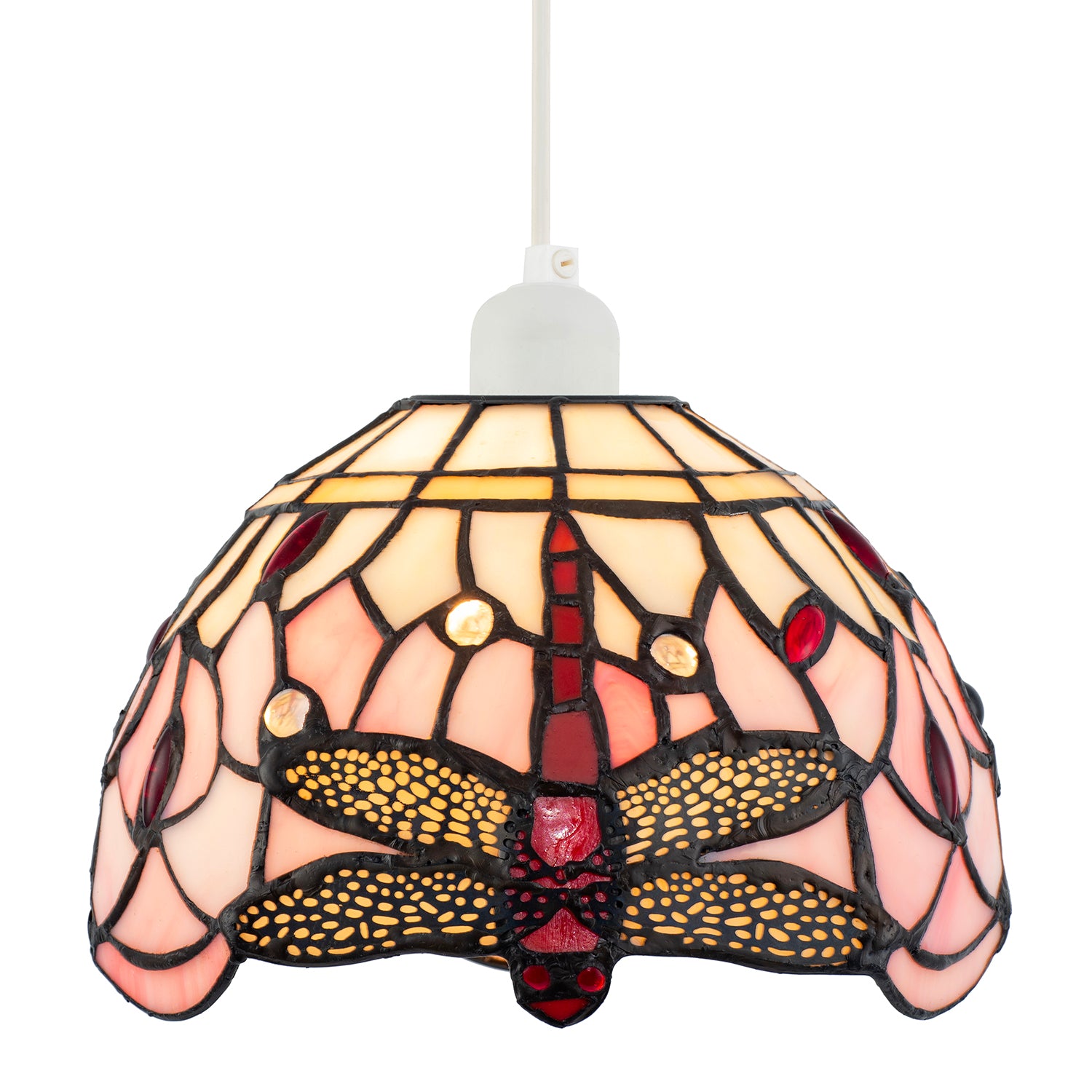 Pale Pink and White Stained Glass Dragonfly Tiffany Pendant Shade Image 2