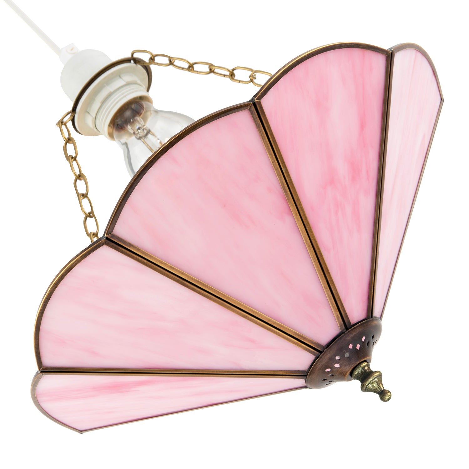 Soft Rose Pink Chic Tiffany Glass Easy Fit Pendant Shade with Chains Image 4