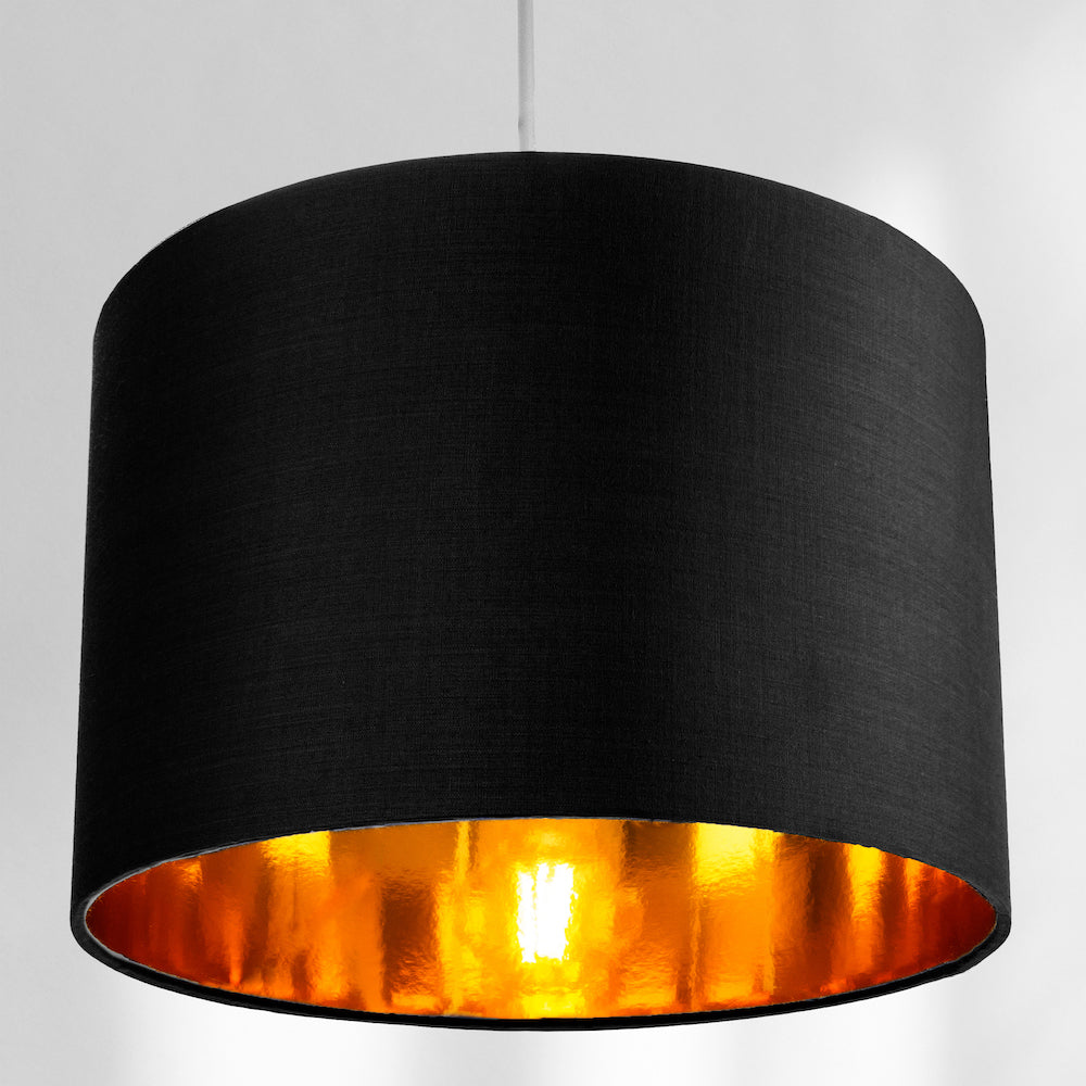 Contemporary Black Cotton 12" Table/Pendant Lamp Shade with Shiny Golden Inner Image 7