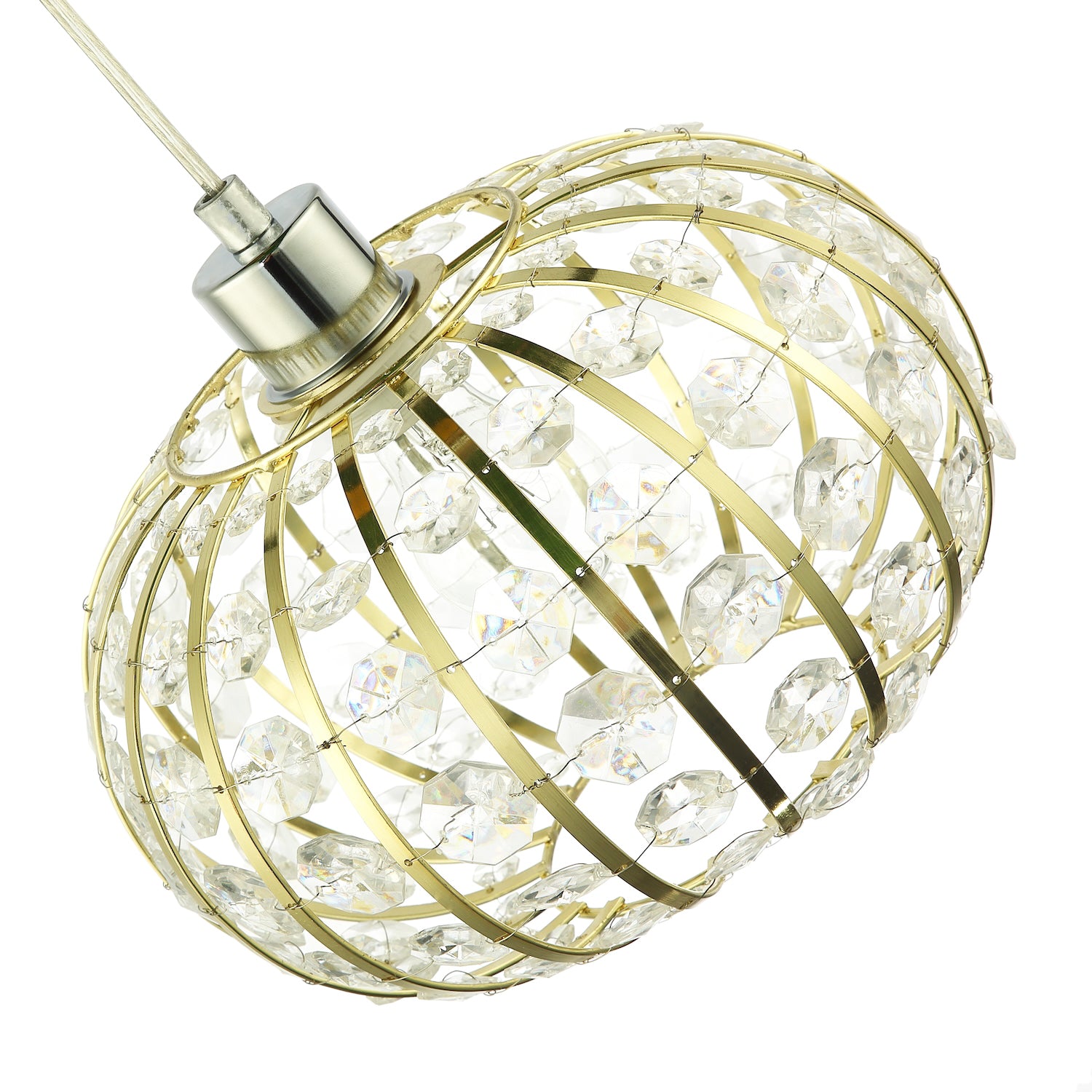 Modern Gold Plated Basket Cage Style Pendant Shade with Clear Acrylic Beads Image 4