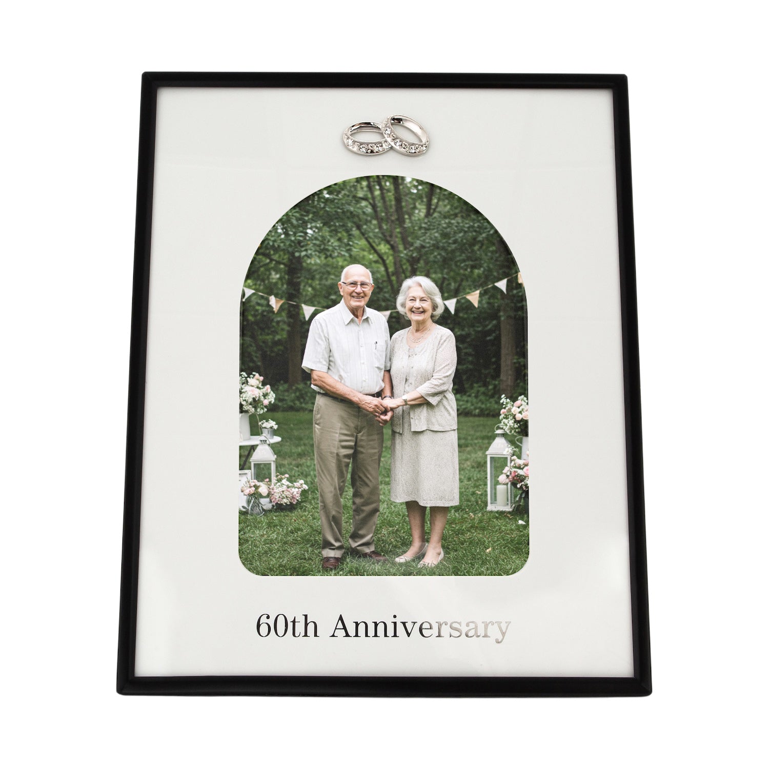 60th Anniversary Matte Black 5x7 Picture Frame with Diamante Rings Image 3