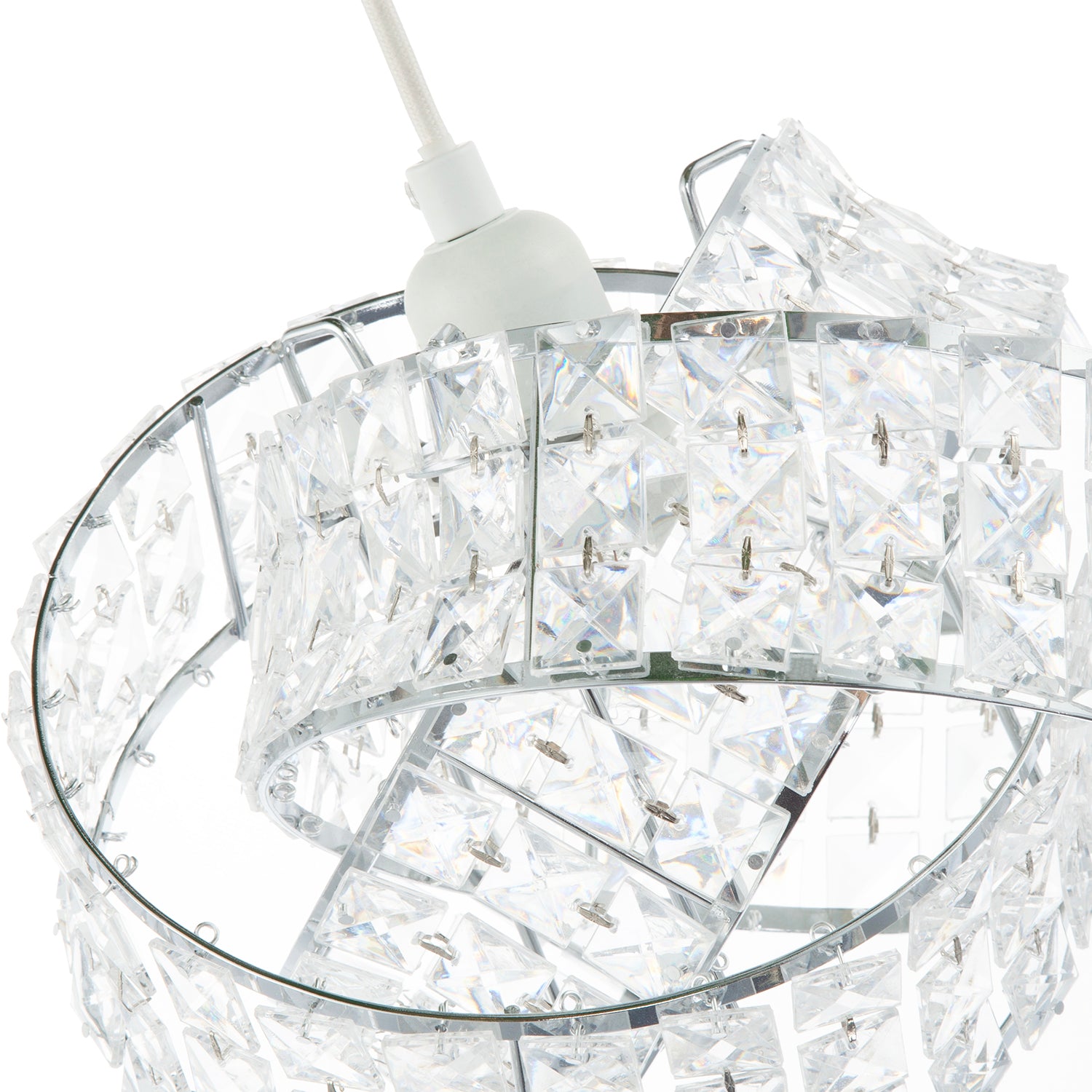 Designer Chrome Plated Triple Ring Pendant Shade with Square Beads Image 5