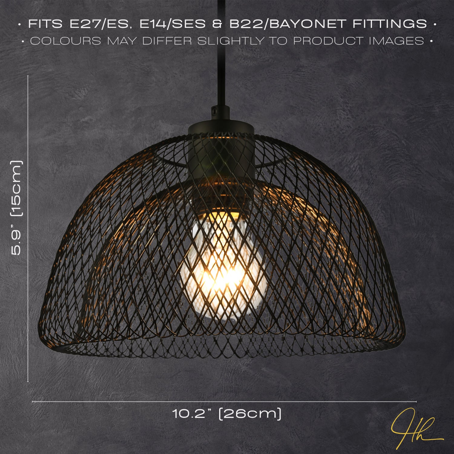 Industrial and Modern Double Mesh Wire 26cm Pendant Light Shade in Matte Black Image 6