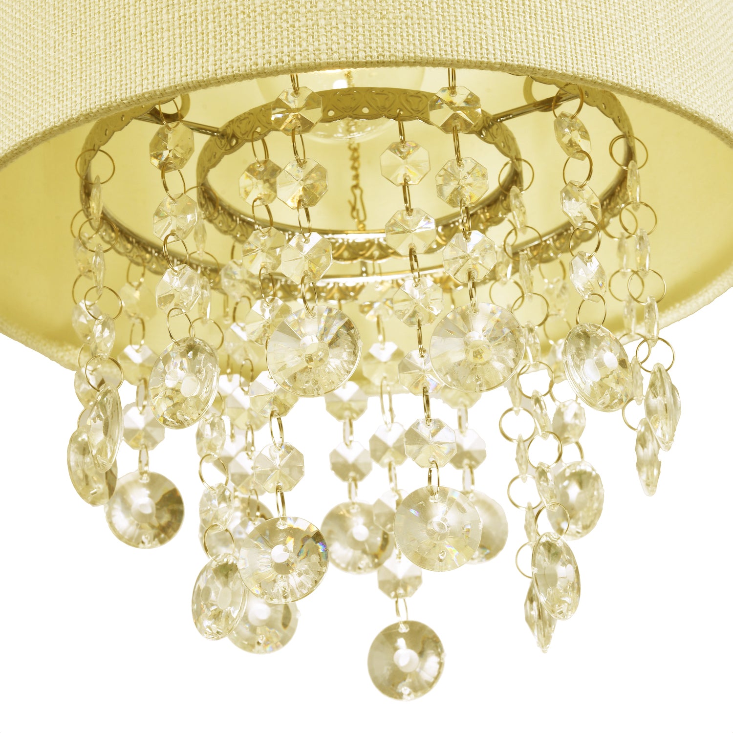 Modern Soft Cream Textured Linen Pendant Shade with Clear Acrylic Droplets Image 4