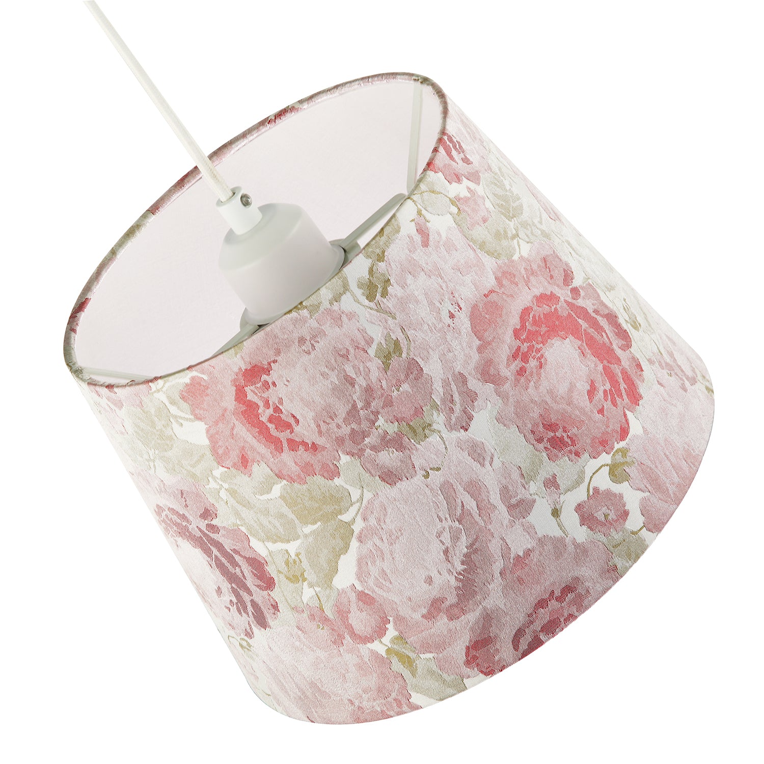 Pink Rose Floral Designed Drum Lamp Shade in Jacquard Cotton Fabric Image 3