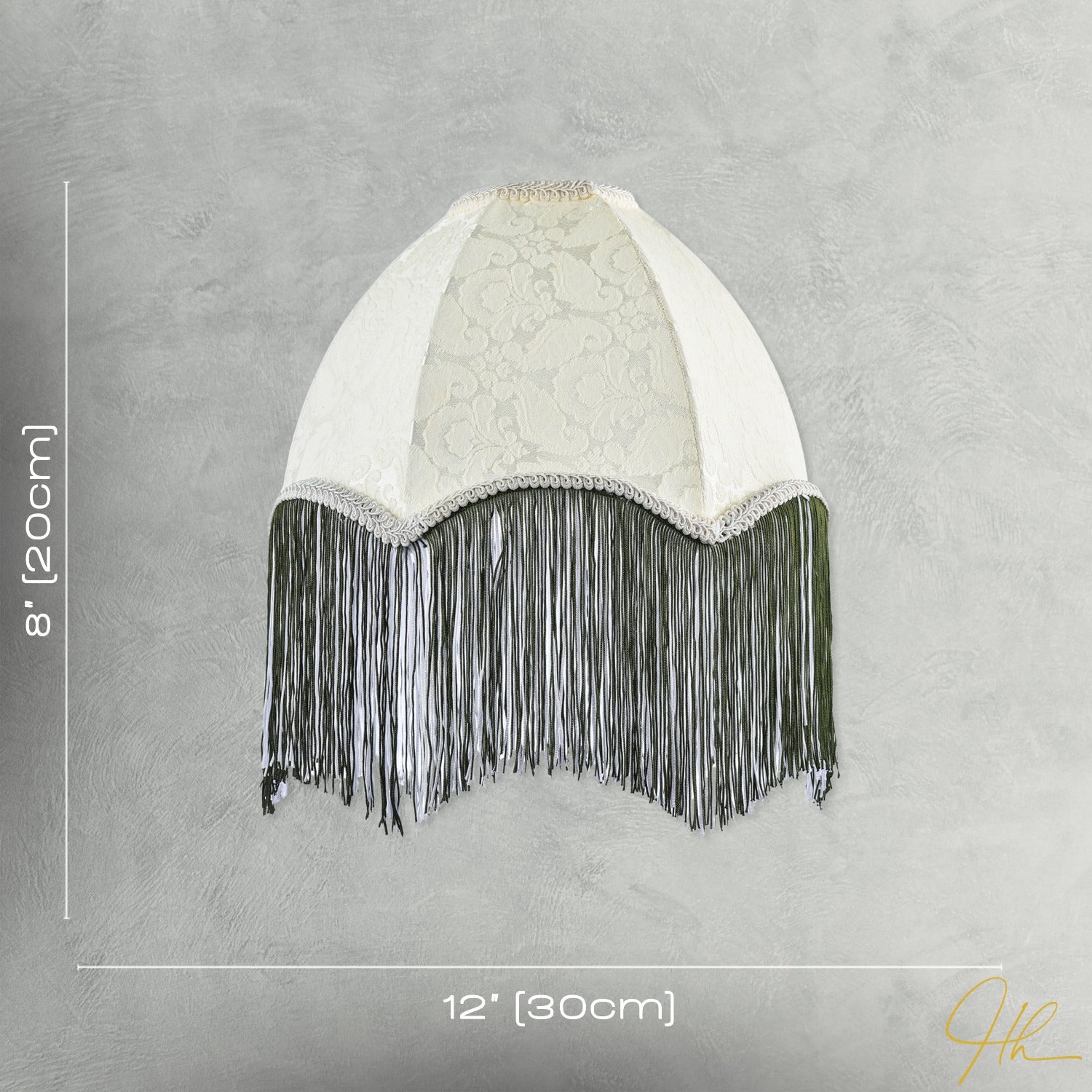 Cream Floral Victorian Velvet Shade with Dark Green and White Tassels Image 7