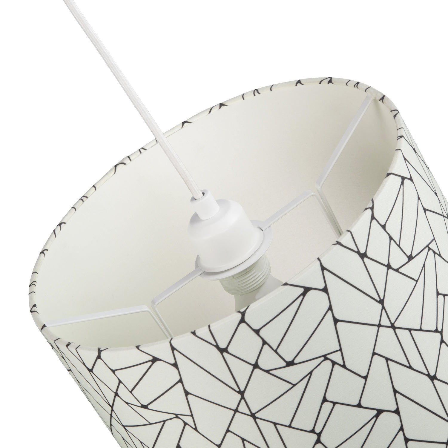 Off-White and Black Geometric Drum Lamp Shade with Inner Cotton Fabric Lining Image 5