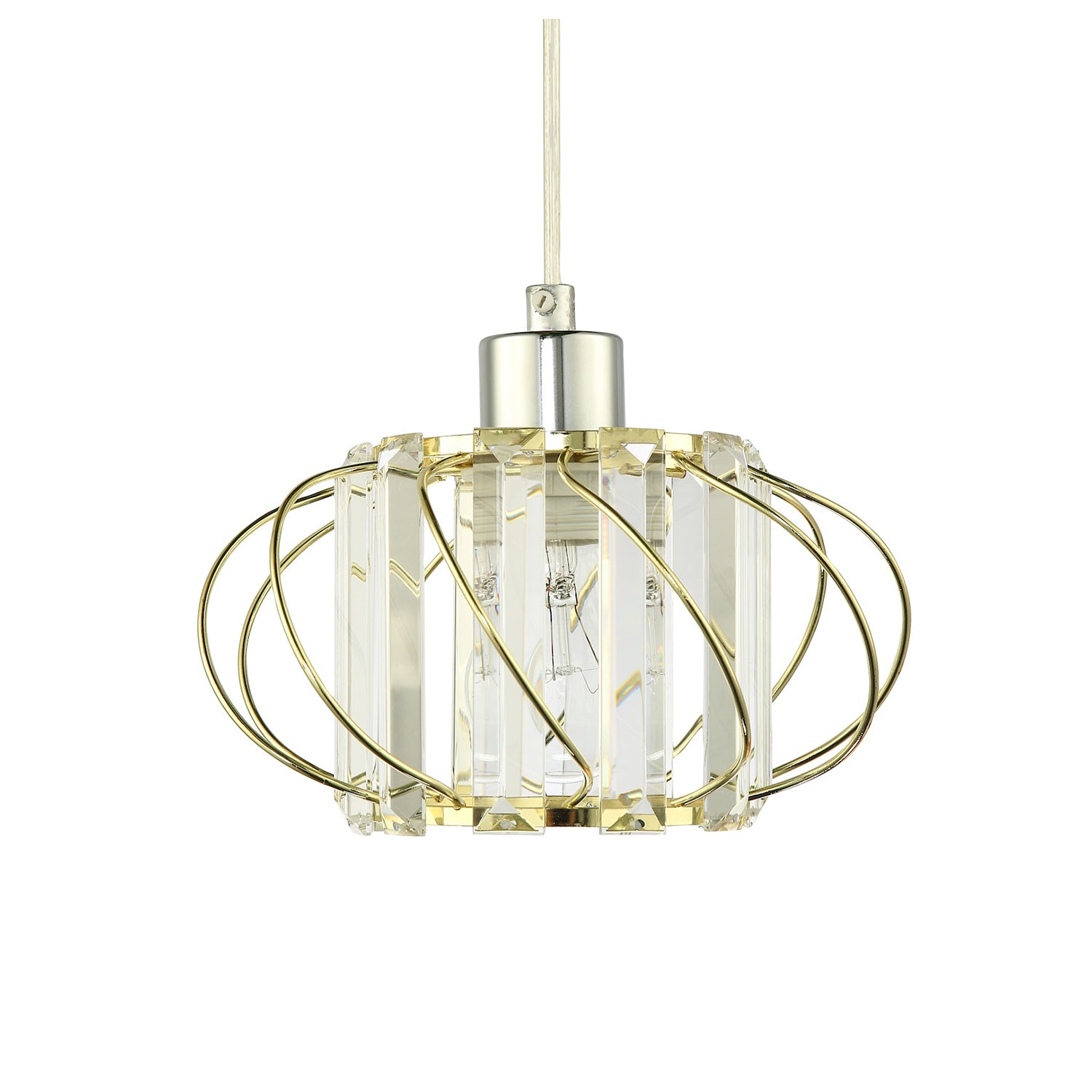 Modern Pendant Lamp Shade with Clear Acrylic Rectangular Prims and Gold Frame Image 2