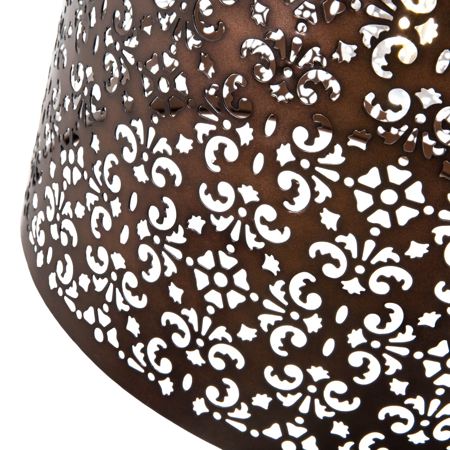 Moroccan Designed Large Bronze Metal Pendant Shade with Floral Decor Image 3