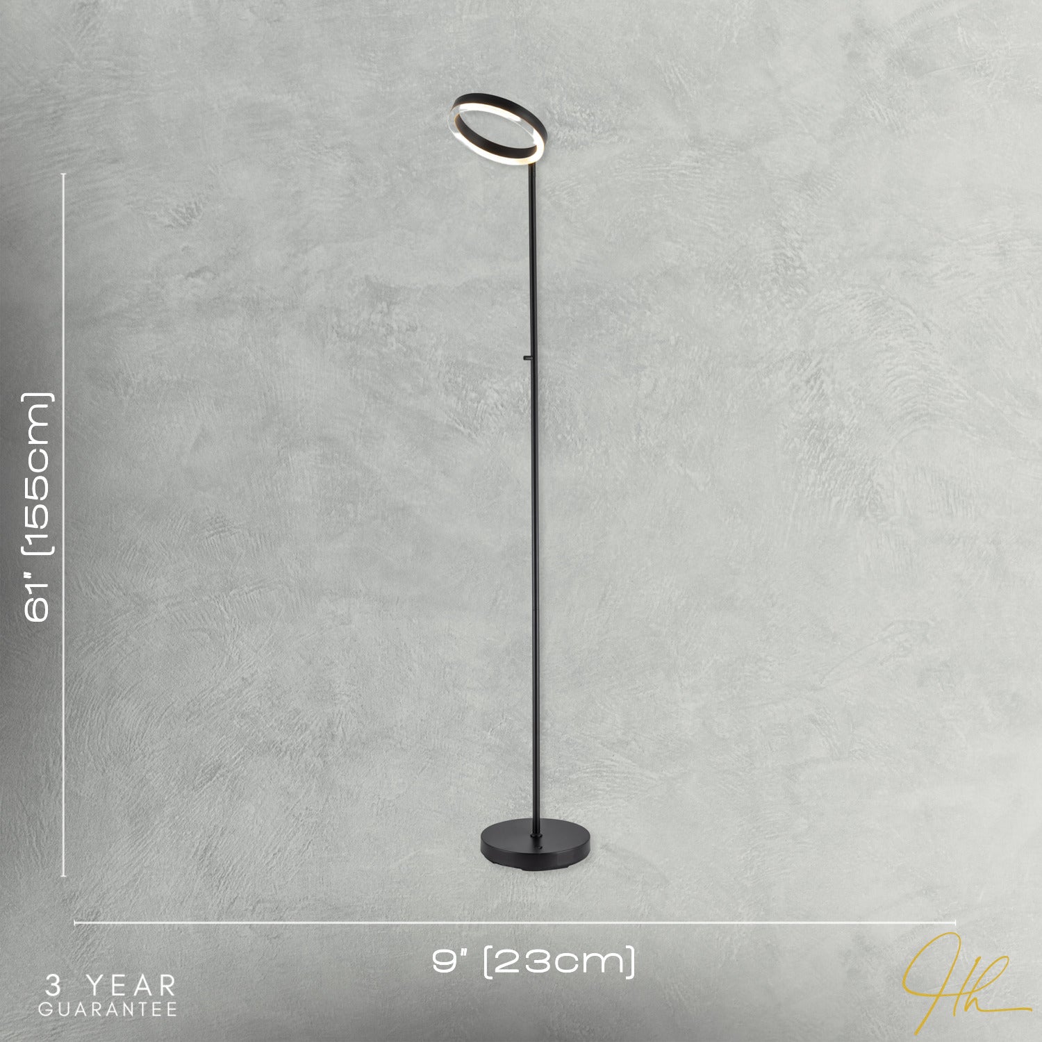 Modern LED Halo Ring Floor Lamp in Matte Black with CCT Dimmer Button Image 7