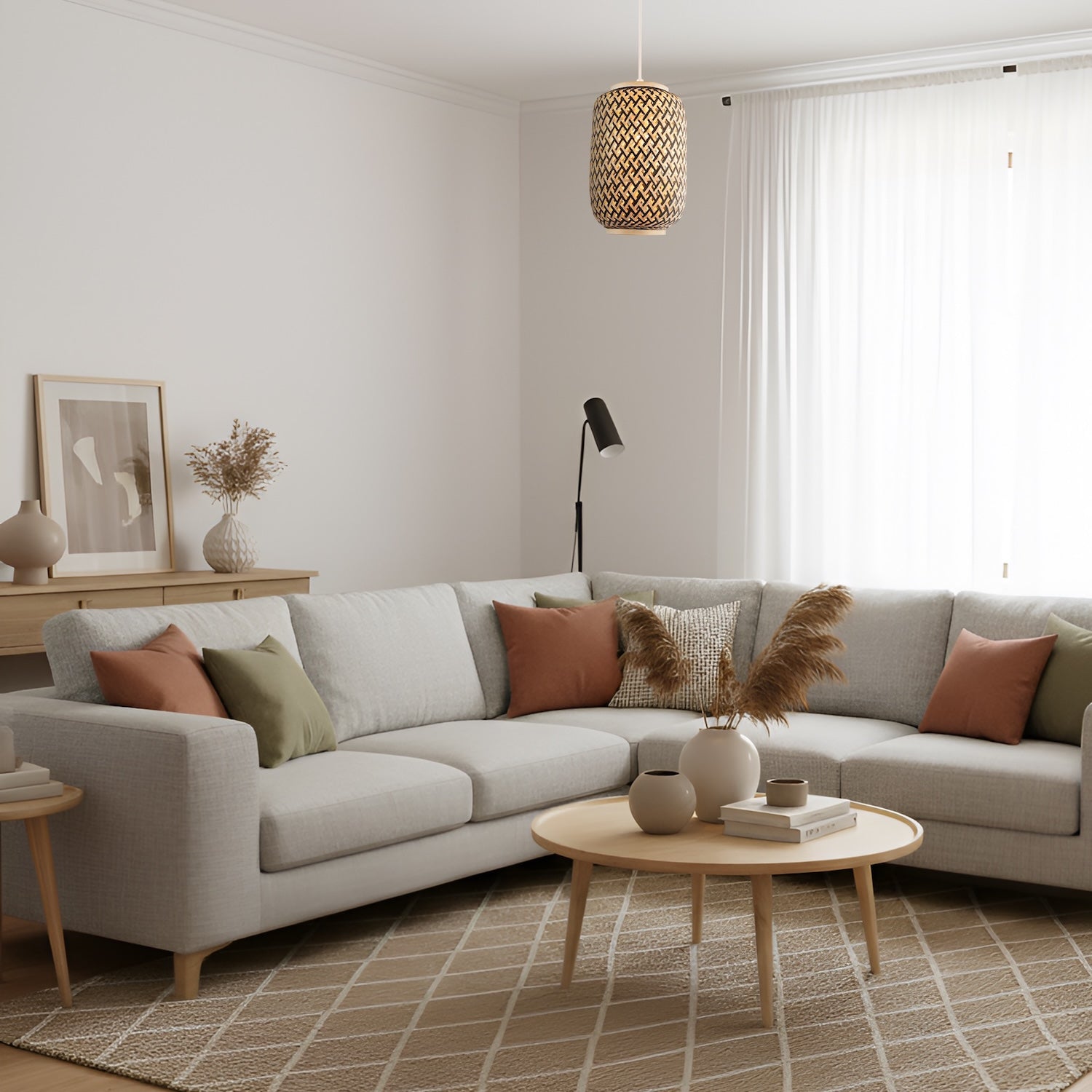 Handmade Natural Brown and Black Two Tone Rattan Pendant Light Shade Image 6