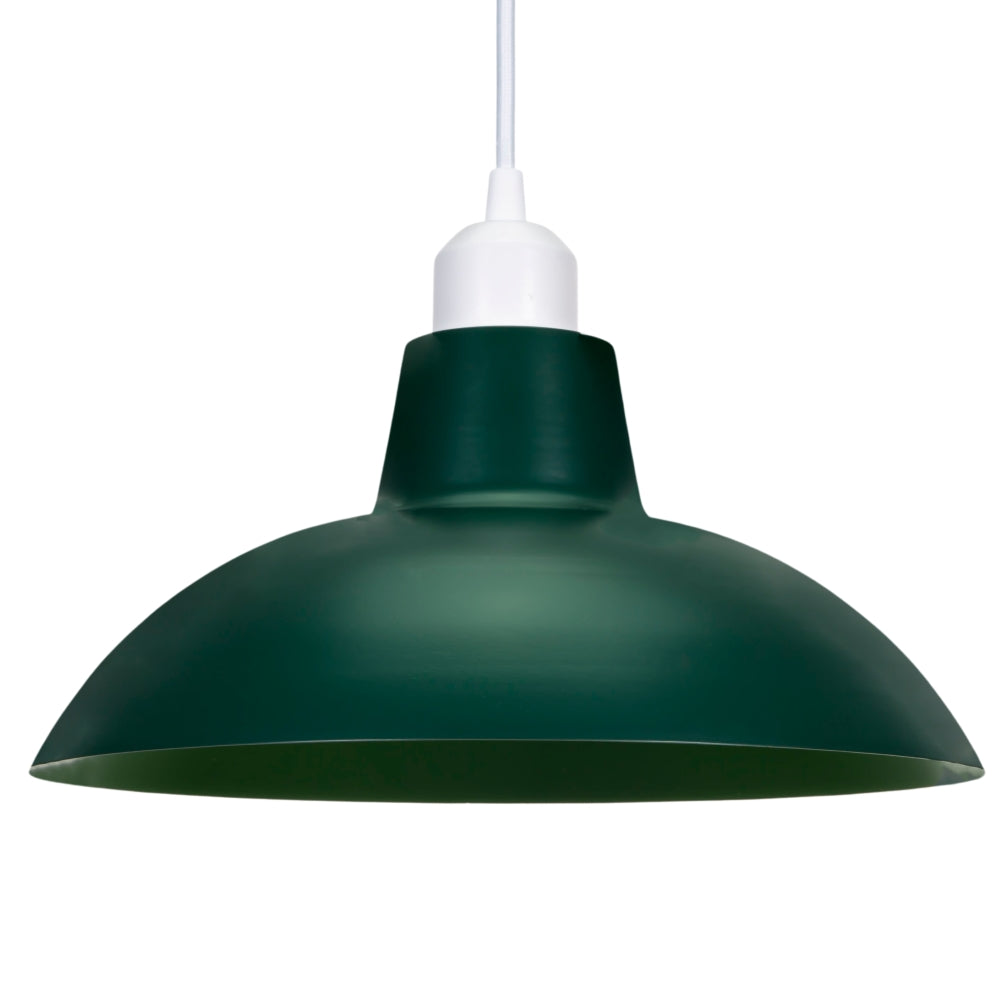 Industrial Retro Designed Matt Forest Green Curved Metal Ceiling Pendant Shade Image 1