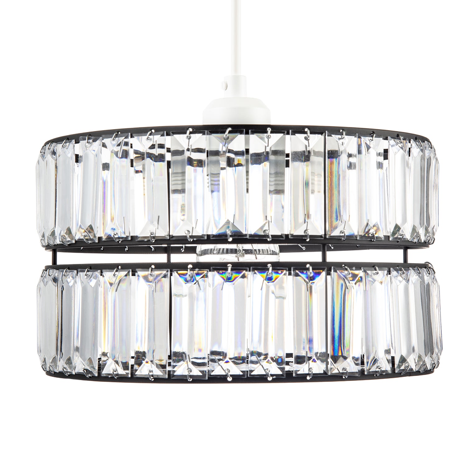 Chic Double Tier Black Pendant Light Shade with Rows of Acrylic Prisms Image 5