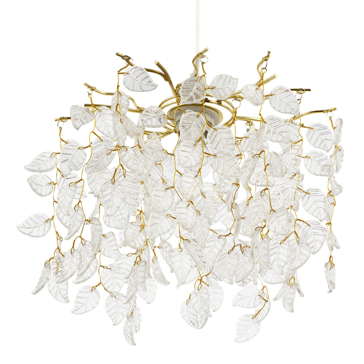 Clear Glass Leaf Cascading Chandelier Pendant Shade in Gold Plated Image 4