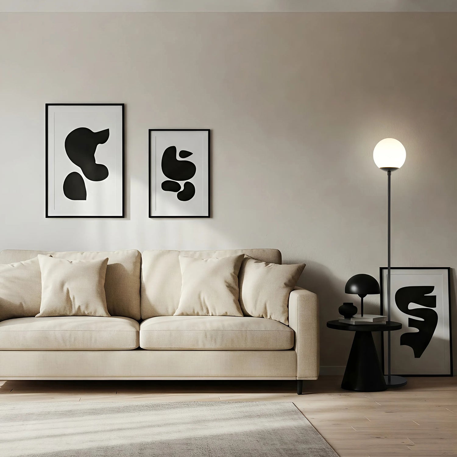 Modern Matte Black Floor Lamp with Opal White Globe Glass Shade and Foot Switch Image 7