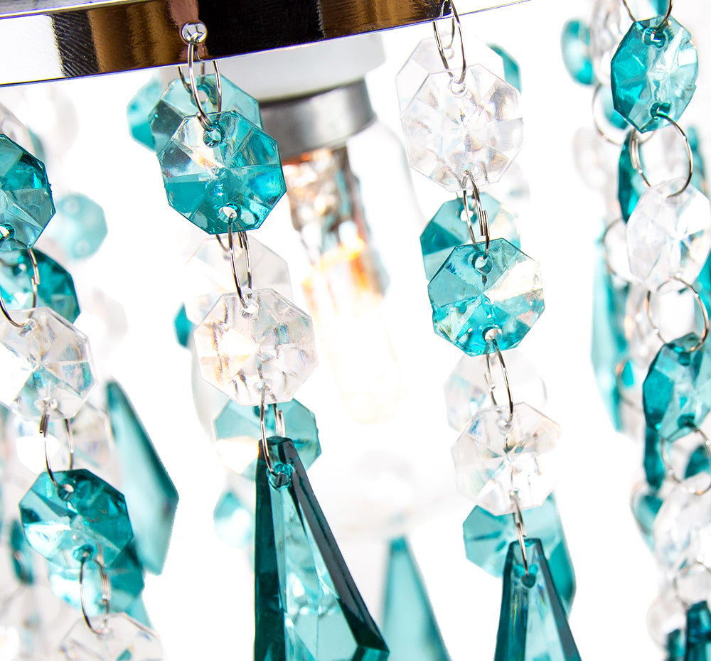 Modern Waterfall Design Pendant Shade with Clear/Teal Acrylic Drops and Beads Image 3