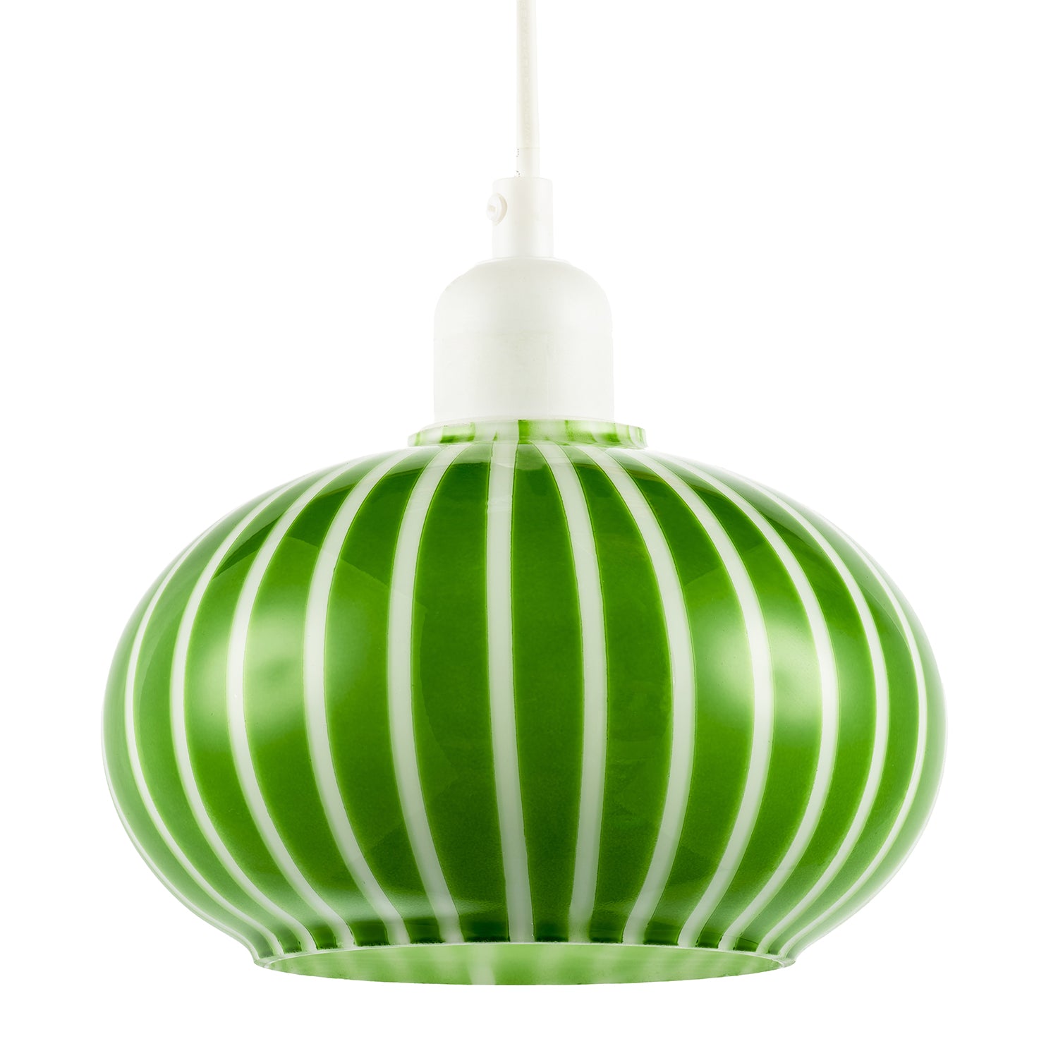 Bright Emerald Green and White Striped Glass Pendant Lighting Shade Image 1