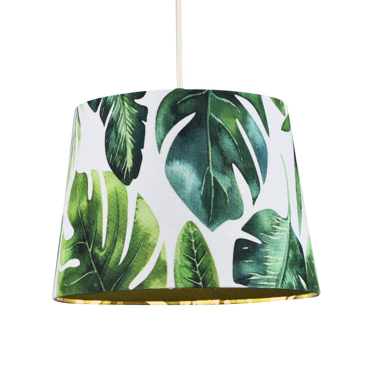 Palm Leaf Themed 25cm Drum Lampshade in Green and White Linen Fabric with Lining Image 2