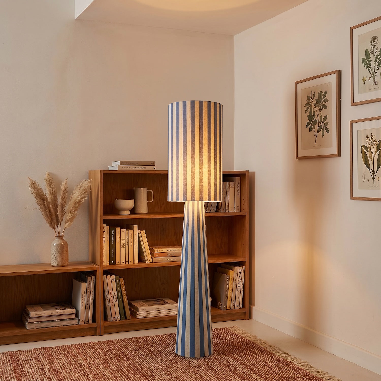 Amparo Blue and Oatmeal Linen Floor Lamp with Fabric Shade and Base Image 6