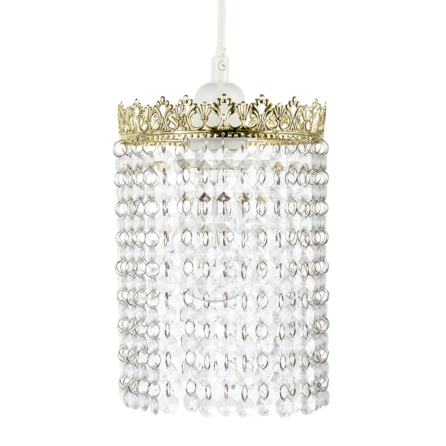Polished Gold Crown Pendant Light Shade with Strings of Clear Beads Image 4