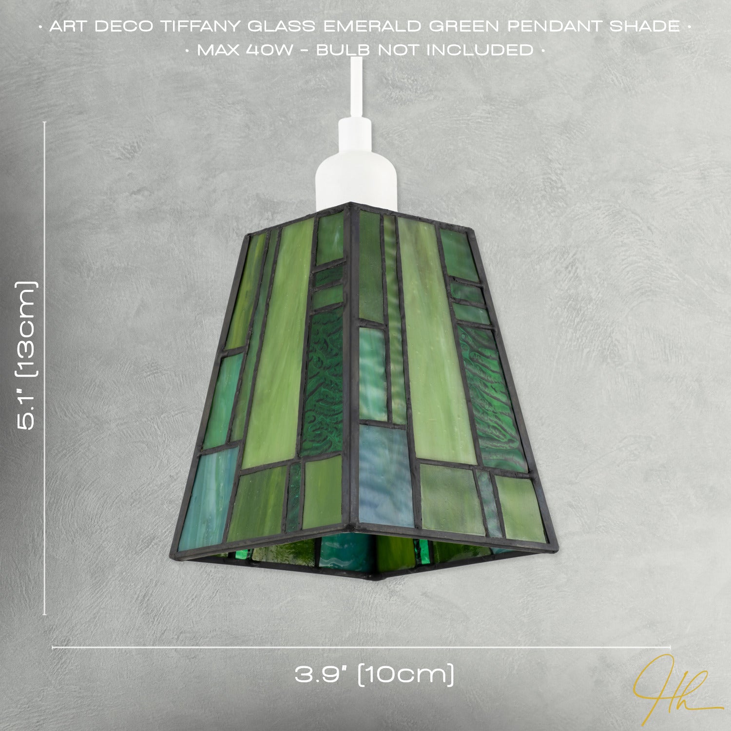 Art Deco Tiffany Glass Pendant Shade with Emerald and Green Panels Image 7