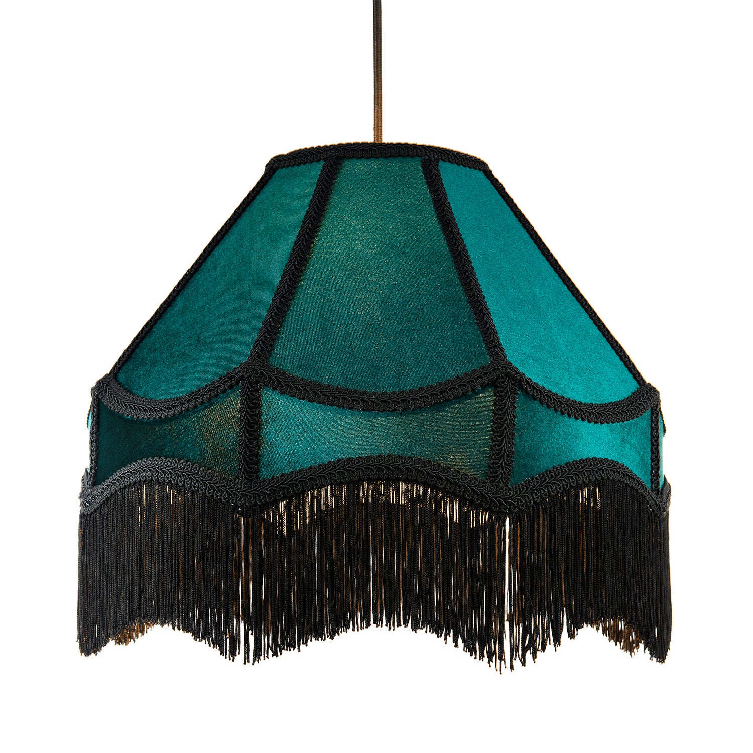 Traditional Victorian Empire 40cm Lamp Shade in Dark Emerald Velvet with Tassels Image 2