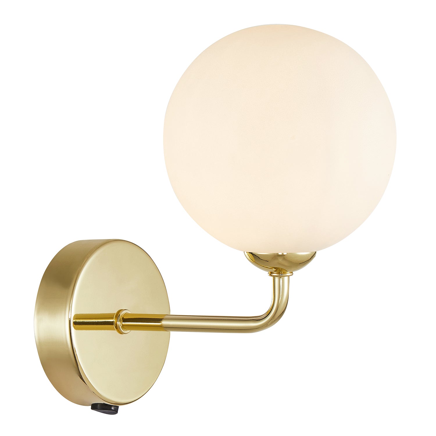 Contemporary Chic Polished Gold Wall Light with Opal White Globe Glass Shade Image 1