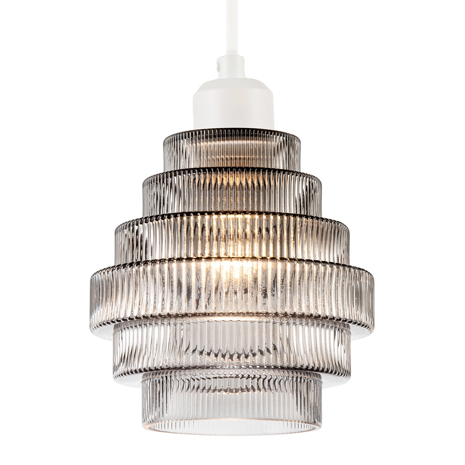 Tiered Stepped Design Smoked Ribbed Glass Pendant Ceiling Light Shade Image 2