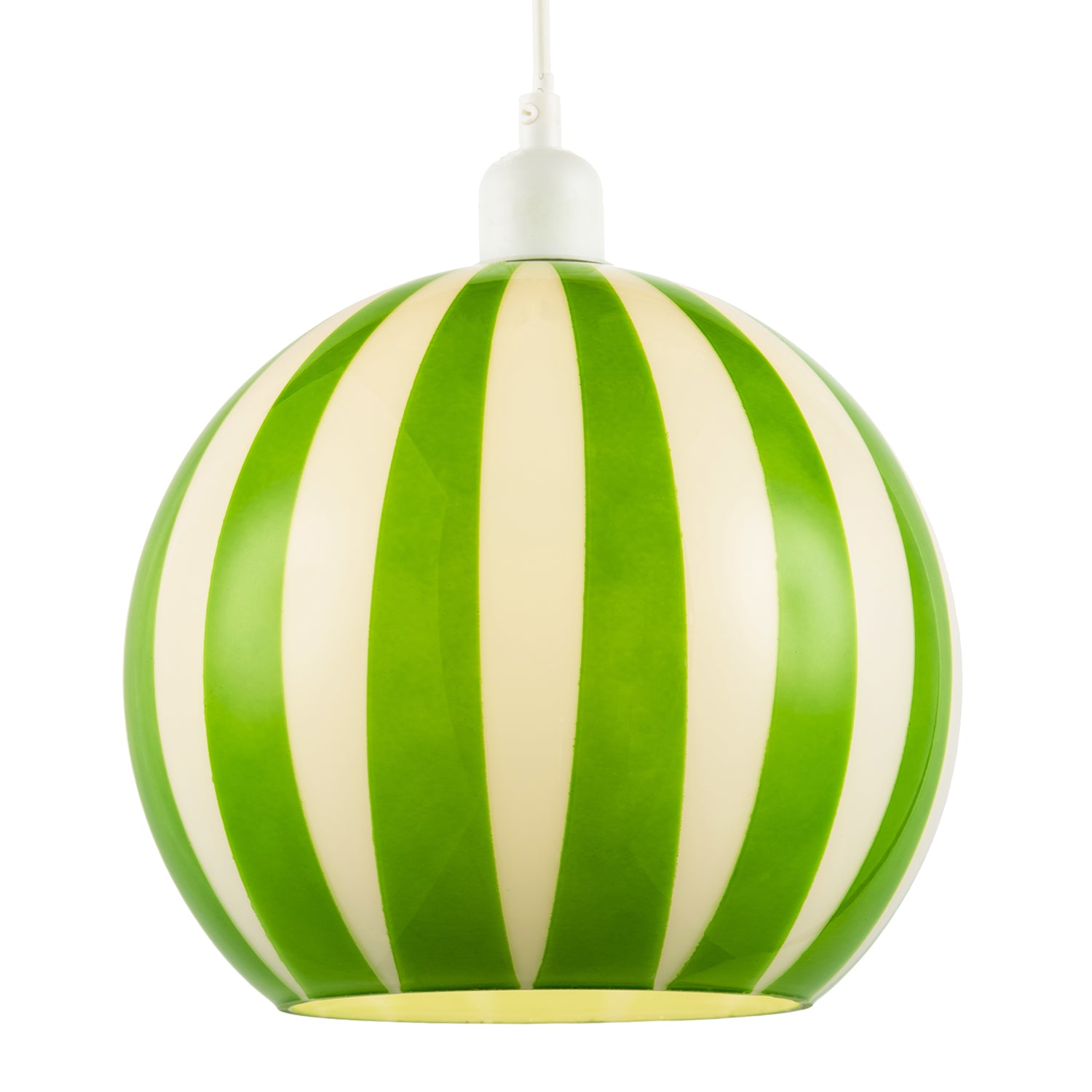 Green and White Striped High Gloss Glass Globe Pendant Light Shade Image 2