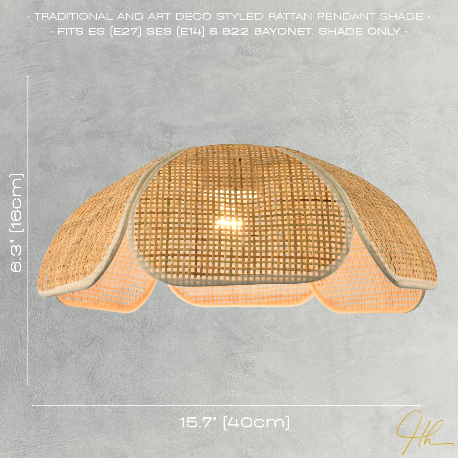 Vintage Art Deco Rattan Pendant Shade with Cream Cotton Fabric Trims Image 6