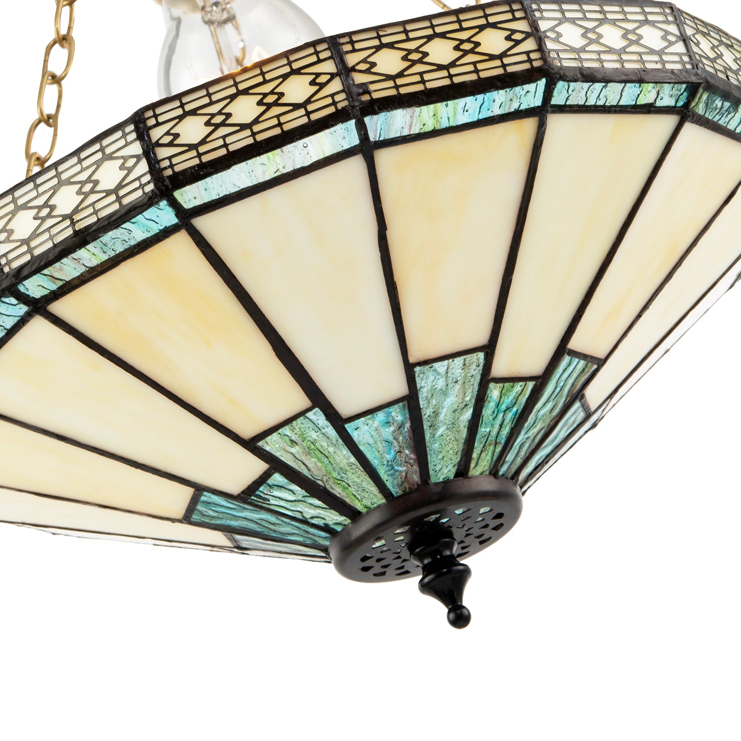 1920s Vintage Tiffany Pendant Light Shade with Emerald Green Glass Image 5